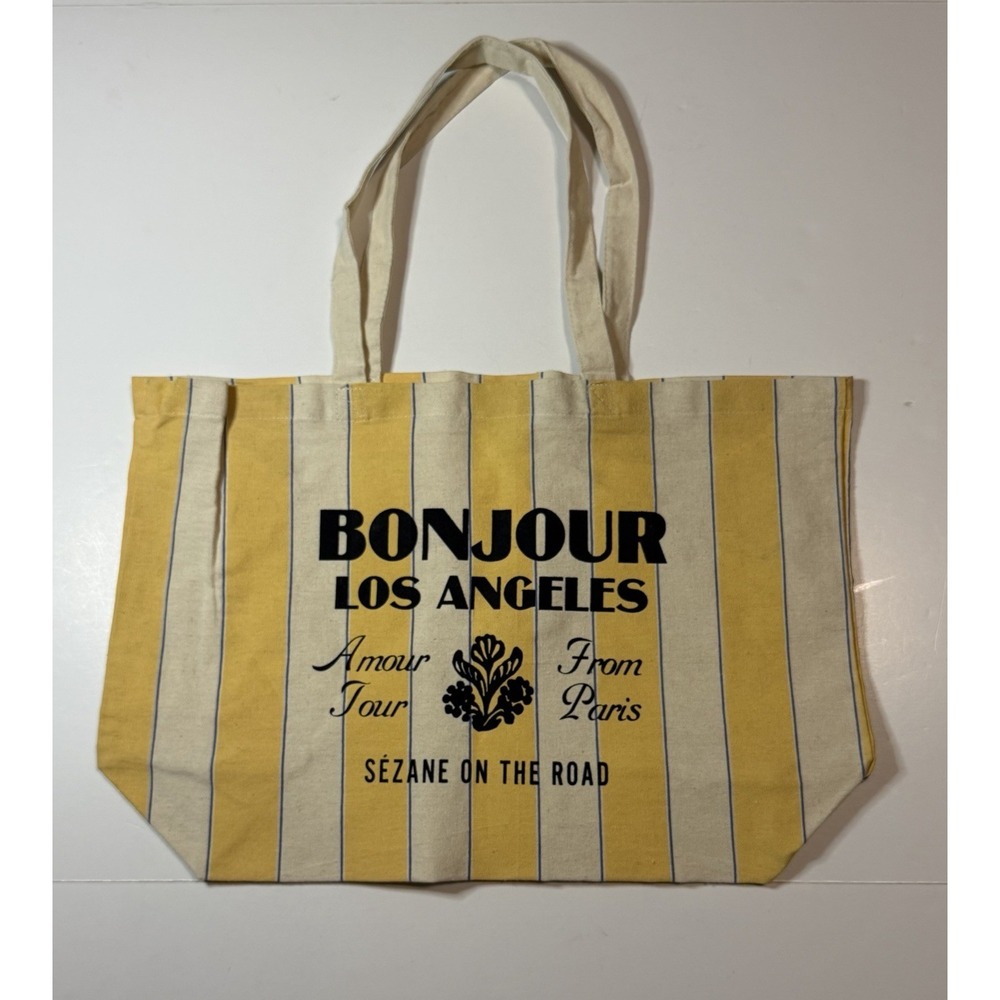 Sezane Los Angeles Tote Bag Yellow Cream Stripe Canvas Tote Carry On